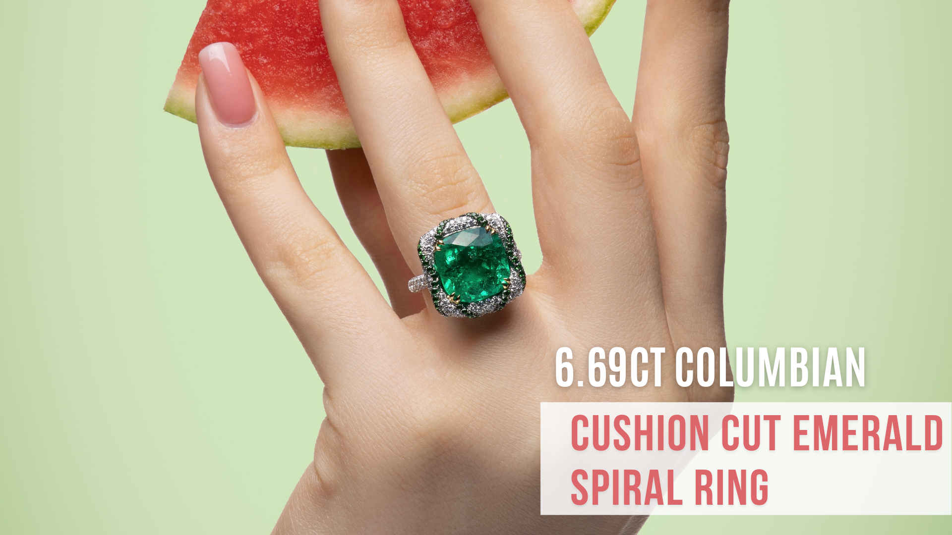 6.69ct Columbian Cushion Cut Emerald Diamond Ring - J364167R